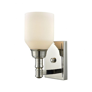 1 Up Light Bath Sconce With Polished Nickel Finish With Opal White Glass - Bathroom Lighting - Height 10-Inches And Width 4.25-Inches - 910516
