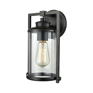 One Light Cylinder Outdoor Wall Mount with Exposed Bulb - Transitional Porch Light