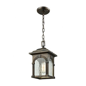 Rectangular One Light Outdoor Pendant with Fluted Columns and Detailed Arches - Outdoor Transitional Hanging Ceiling Light - 910933