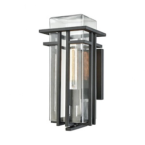 Geometric Style - One Light Outdoor Wall Mount with Clear Blown Glass Shade and Bold-Clean Lines - 929394