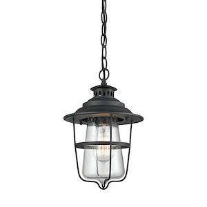 Caged Style One Light Outdoor Pendant Ceiling Light - Vintage Charm Outdoor Hanging Ceiling Light with Exposed Bulb