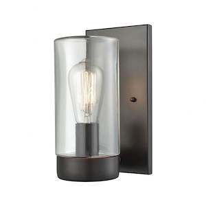Exposed Bulb One Light Outdoor Wall Lantern - Transitional Porch Light with Cylinder Glass Diffuser