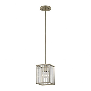 Aged Silver 1-Light Mini Pendant With Oval Glass Rods -Art Deco Style Pendant Light - 6X8-Inches 100-Watt Pendant Made Of Glass-Metal - 910874