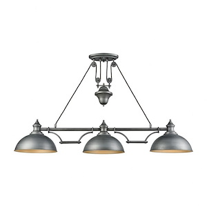 3 Light Modern Farmhouse Adjustable Pulley Island Pendant Light with Metal Shades in Weathered Zinc