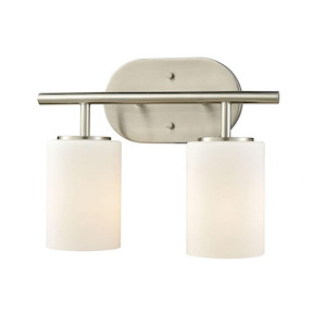 Transitional Two Light Vanity Light Fixture with Cylinder Shades-Straight Arm-Oval Back-Plate - 929420