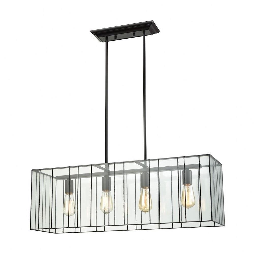Bailey Street Home 2499-BEL-2512322 Modern Linear 4-Light Chandelier in Oil Rubbed Bronze Finish with Clear Glass Panels 31 inches W x 10 inches H