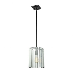 Oil Rubbed Bronze 1-Light Mini Pendant With Clear Glass -Mission Style Pendant Light - 7X11-Inches 60-Watt Pendant Made Of Glass-Metal - 910774