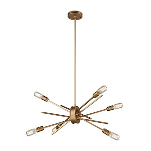 Mid Century Modern Contemporary Six Light Chandelier in Matte Gold Finish