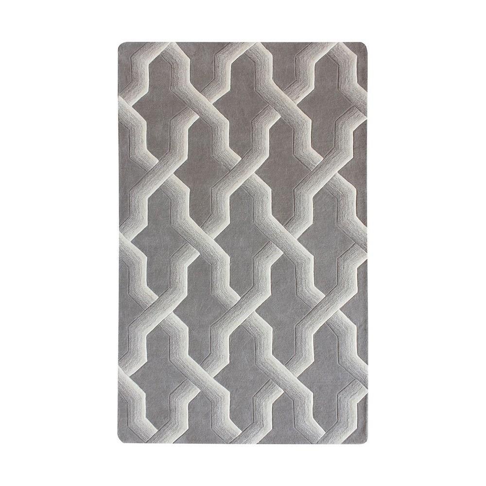 Bailey Street Home 2499-BEL-2773020 Chain Link Print Indoor Square Wool Rug in White and Grey Colors Made of Hand-Tufted Wool 16 inches W and 16 inches H