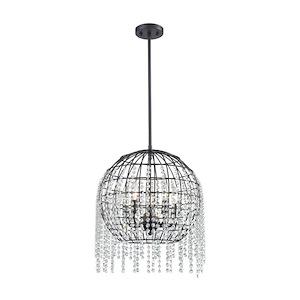 5-Light Wire Cage With Clear Crystal Chandelier In Oil Rubbed Bronze Finish - Luxe-Glam Style Chandelier- 18X17 Inches Ceiling Light - 910994