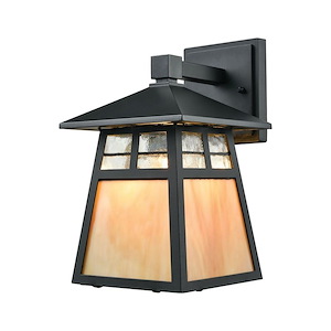 Hammered Art Glass 11 Inch 9.5W 1 LED Outdoor Wall Lantern - Mission Style Porch Light - 931926