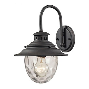 Coastal One Light Outdoor Wall Light - Barn Style Porch Light with Exposed Bulb And Round Globe Glass