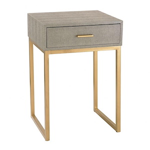 Single Drawer Faix Shagreen Accent Table in Grey or Navy Finish with Gold Tone Sled Base 16 inches W x 24 inches H