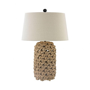 Nature Rope-Oil Rubbed Bronze Table Lamp Made Of Metal And Rope With A Off-White Shade And A 3-Way Switch