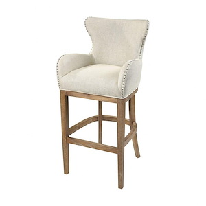 Transitional Style Bar Stool with Linen Upholstery in Cream Finish with Reclaimed Oak Frame 21 W x 43 H x 20 D