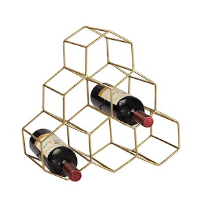 6 Bottle Hexagonal Contemporary Gold Table Top Wine Rack In Unique Homecomb Pattern In Gold Color - Hexagon Wine Racks And Holders