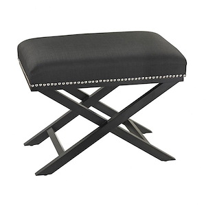 Black Vanity Table Bench With Silver Accents In Black Linen-Silver Nail Head Finish - 18-Inch Bench Seating
