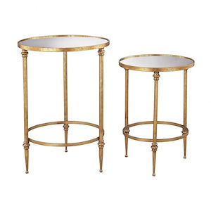 Set of 2 Round Accent Metal Table in Antique Gold Finish with Three Legs 18 inches W and 25 inches H