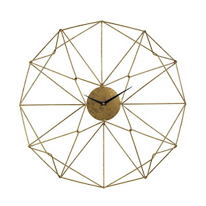 Geometric Angular Wirework Round Wall Clock in Gold Colors with No Numbers 24 inches W x 24 inches H