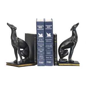 Black Dogs On Book With Gold Pages Bookend Made Of Resin In A Painted Finish