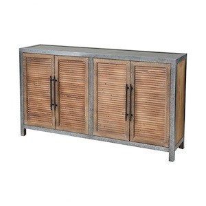 Wood And Metal Cabinet Industrial Sleek Made Of Metal-Wood In Drifted Oak-Aged Iron Finish - Buffet Table With Cabinets
