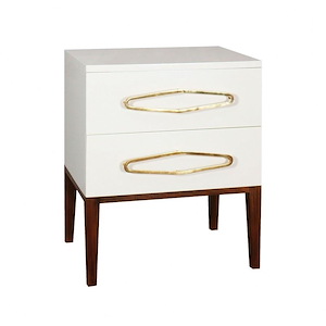Transitional Side Chest with Mid-Century Modern Inspirations in White with Polished Brass Base 26 inches W x 32 inches H