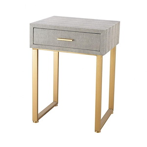 1-Drawer Art Deco Style Accent Side Table in Gold and Grey Finish with Sled Style Base 16 inches W and 22 inches H