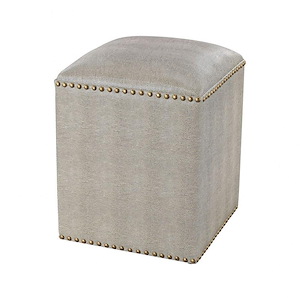 Vintage Deco Faux Shagreen Square Bench in Grey Finish With Gold Metal Stud Accents 12 W x 16 H x 12 D