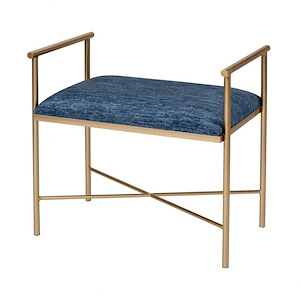 Navy Blue Chenille Fabric Seat with Slim Gold Metal Frame Rectangular Bench Bookend Design 25.25 W x 23.5 H x 16 D