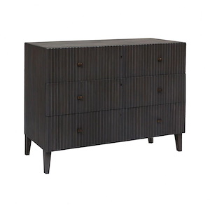 Modern Farmhouse Ribbed 6 Drawer Double Dresser in Light Grey Finish-Made of Mahogany/Wood Composite-Horizontal Double Dresser