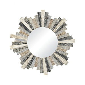 Sunburst Decorative Wall Decor Mirror in Grey Finish with Wood Design Frame 31.5 inches W x 31.5 inches H