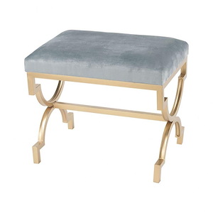 Blue Velvet Cushion Vanity Bench With Decorative Gold Frame and Legs made of Fabric and Metal 23.5 W x 21 H x 17 D