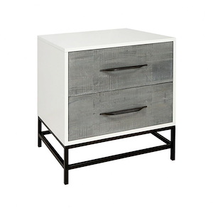 2-Drawer Transitional Side Chest in Dark Stained Wood and White Finish Mahogany and Metal Accents 22 L x 26 W x 28 H