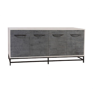 Modern Four Door Grey Stain Drawers Made Of Metal-Wood Composite In Cappuccino Foam-Grey Stain-Antique Brass Finish - Buffet Table With Drawers