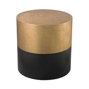 Modern Round Wooden Accent Table in Antique Gold Black Finish with Drum Style Bottom 16 inches W and 16 inches H