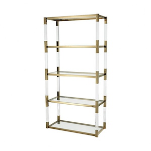 Modern Minimalist Floating Shelf with Crystal Clear Acrylic and Gold-Plated Stainless Steel 35.25 W x 16.25 D x 70.25 H