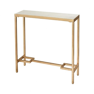 Solid Marble Top Rectangular Console Table in Gold and White Finish with Resin 4 Legs 30 inches W and 30 inches H