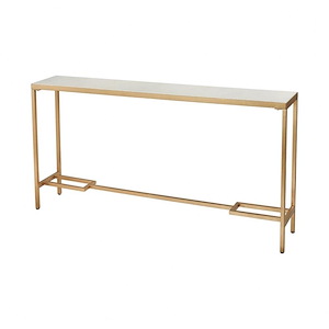 Solid Marble Top Rectangular Console Table in Gold and White Finish with Resin 4 Legs 60 inches W and 30 inches H - 897275