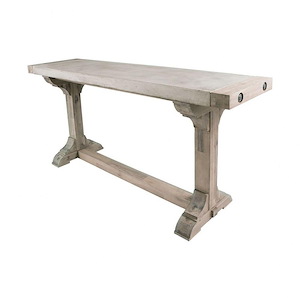 Modern Farmhouse Rustic Concrete Top Console Table in Waxed Atlantic Finish with Trestle Wood Base 52 inches W and 31 inches H