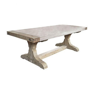 Modern Rustic Wood and Concrete Top Dining Table in Waxed Atlantic with Hand-Crafted Trestle Base 90.5 inches W and 30 inches H