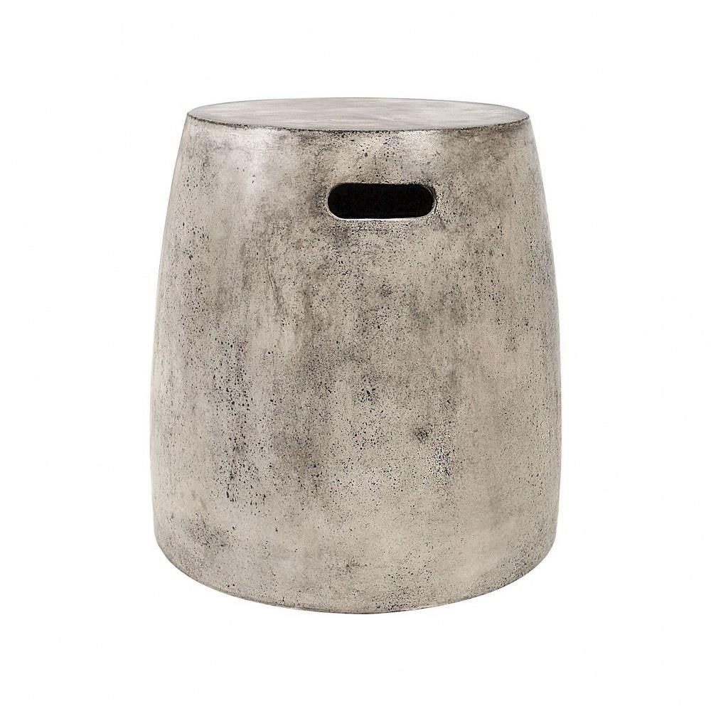 Bailey Street Home 2499-BEL-3333670 Rustic Style White Concrete Cylinder Stool In Wax Finish with Stippled Black Details 17 W x 18 H x 17 D