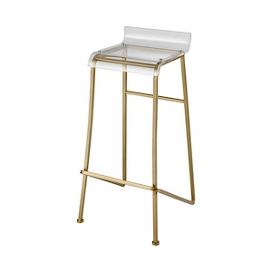 Modern Bar Stool in Clear Acrylic Seat and Aged Gold Metal Legs with Sturdy Metal Frame 34 H x 16 W x 16 D