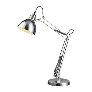1 Light Contemporary Adjustable Swing Arm Desk Lamp with Crome Metal Shade and On/Off Socket Swich