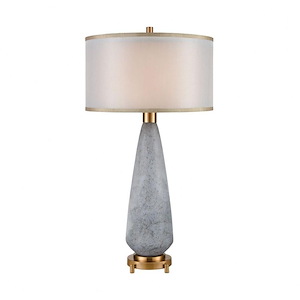 Cafe Bronze-Grey Tierra Glass Table Lamp Made Of Art Glass And Metal With A Silver Organza Shade With A 3-Way Switch