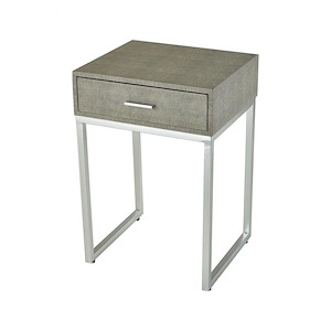 1 Drawer Faux Shagreen Wood and Metal Indoor Accent Table in Silver Finish with Sled Style Base 16 inches W and 24 inches H