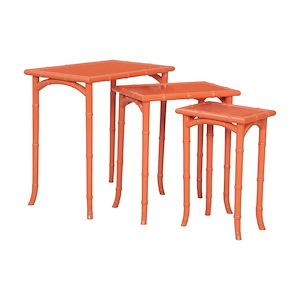 Coastal Bamboo-Shaped Nodes Set of 3 Nesting Accent Tables in Loft Tangerine with 4 Wood Legs 23 inches W x 24 inches H