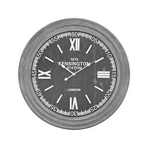Kensington Station 1870 Grey Framed With Roman Numeral Numbering Round Wall Clock in Preda Aged Grey Colors Material Composite - 27-inches - 890330