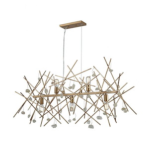Modern Contemporary 5-Light Chandelier in Antique Gold Finish with Linear Metal Design 48.5 inches W x 27.5 inches H