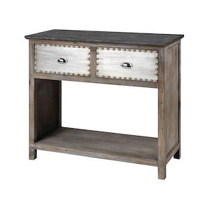 Modern Farmhouse 2-Drawer with Nail Head in Antique German Silver with Light Washed Grey Wood Base 38 inches W and 38 inches H