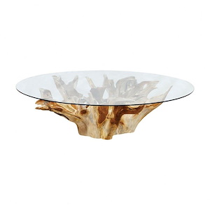Round Coffee Table in Natural finish with Abstract Base-Material Glass/Teak